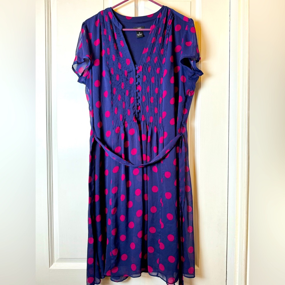 Purple and pink polka dot dress, size 16